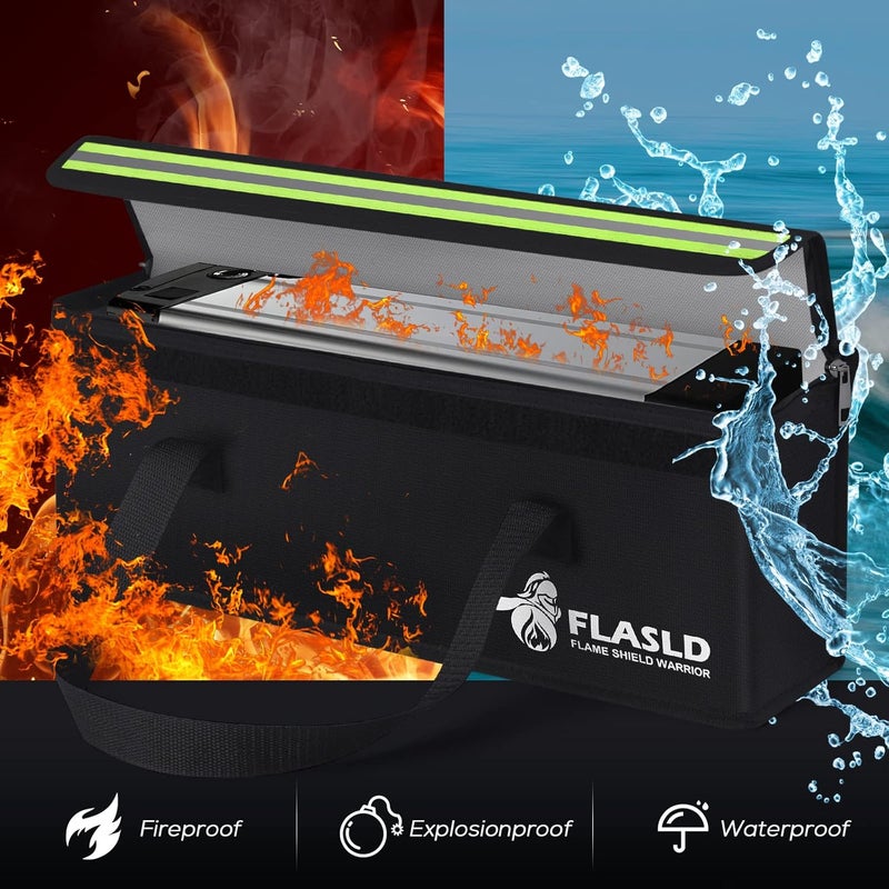 FLASLD 2-Pack Lipo Fireproof Bag Ebike Accessories Battery Charging Case Charge Explosionproof Bag Large Capacity Lipo Battery Storage Guard Safe Box (19.3 x 4.3 x 7in), Black - Image 2